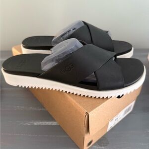 UGG Women's Black and White Cross Strap Sandals